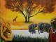 Giganten von Afrika - Edith Merkelbach-Gilgen - Ãl auf Leinwand - Elefanten-Landschaft - GegenstÃ¤ndlich-Realismus