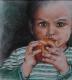 Junge mit Apfel - Helen Lang - Pastell auf Papier - Portrait - Realismus