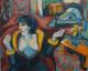 ---Halbakt mit Zigarette - Karl-Heinz Schicht - Acryl auf Leinwand - Erotik-Frauen - Expressionismus