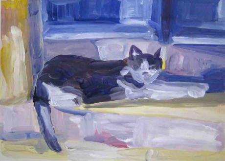 Katze, in schattiger Ecke sitzend - Juliart - Array auf Array - Array - Katze, in schattiger Ecke sitzend - Juliart - Array auf Array - Array -