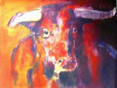 Stier Portrait in Rot - magnus - Array auf Array - Array - Stier Portrait in Rot - magnus - Array auf Array - Array -