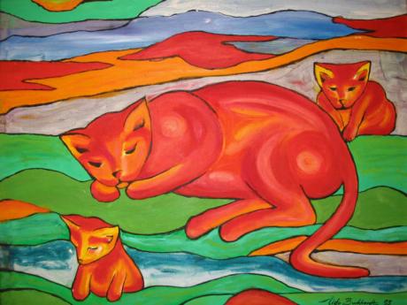 Rote Katze mit Kitten (1995) - Udo Lutz Burkhardt -  auf Array - Array - 