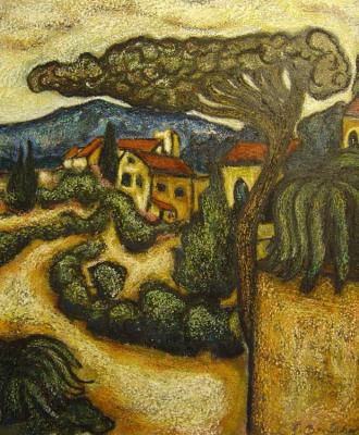 Landschaft mit Häusern in der Provence (2003) -  F. Berndkaster - Array auf  - Array - 