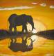 --- - Wassilij Dahmer - Acryl auf Leinwand - Elefanten-Himmel-Bach-WÃ¼ste-Sonstiges-Abend-Sonnenuntergang - Naturalismus-Realismus