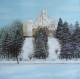 Winteridylle:das Schloss und der gefrorene See - Ivan Varga - Ãl auf Leinwand - Eis-Wald-KÃ¤lte-Winter - Realismus