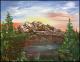 Landschaft (BR/LenHend-Style) - Max Strammer - Acryl auf Leinwand-Pappe - Berge-Wald-Wolken - Expressionismus-Klassisch-Naturalismus