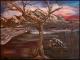 Naechtliche Lagune mit verdaechtigem Haufen - Max Strammer - Acryl auf Karton-Leinwand-Pappe - Berge-Wasser-Abend - Expressionismus
