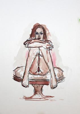 Zeichnung Nude 18 (Aquarellpapier, Tusche, 24x34) - Wolfgang Bretschneider - Array auf Array - Array - Array Zeichnung Nude 18 (Aquarellpapier, Tusche, 24x34) - Wolfgang Bretschneider - Array auf Array - Array - Array
