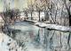 Winter an der MÃ¶mling - Frank Finny - Acryl auf Papier - Schnee-FluÃ - Impressionismus