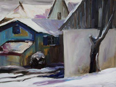 Stall mit blauen Fensterläden im Winter - Barbara Pommerenke - Array auf Array - Array - Array Stall mit blauen Fensterläden im Winter - Barbara Pommerenke - Array auf Array - Array - Array