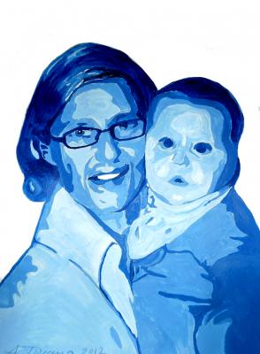 Frau mit Kind in blau - Andrea Maria Toscano - Array auf Array - Array - Array