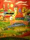 Dorf am FluÃ - peter paint - Acryl auf Leinwand - Landschaft - Naiv