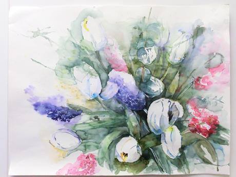 Frühlingsstrauß mit weißen Tulpen - Evelyn Brosche - Array auf  - Array - 