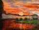 Am Morgen - wolfgang mayer - Ãl auf  - Himmel-FluÃ-Wiese-Wolken - Impressionismus